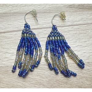 Tribal Earrings Native 2 Inch Boho American Seed Beads Handmade Earrings